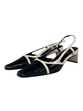 Impo Everly Slingback Pumps Black White Square Toe Slim Block Heel Size 7.5